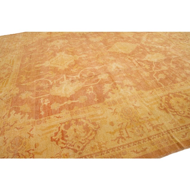 Modern Turkish Oushak Handmade Square Wool Rug With Orange-Rust Field For Sale In New York - Image 6 of 7