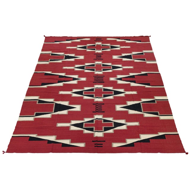 Red Modern Navajo Style Southwest Wool Rug - Crimson Red & Geometric Diamond Motif For Sale - Image 8 of 12