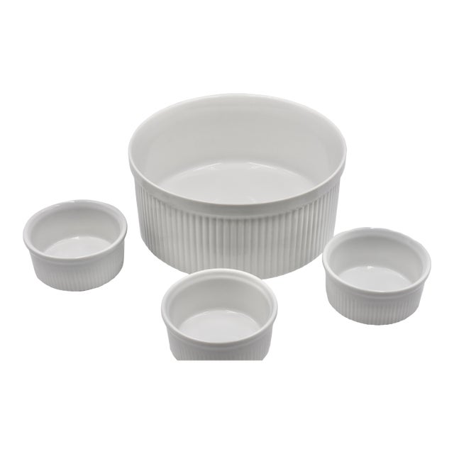 1970s Dansk Bistro 4pc Christianshavn Ribbed Ramekins & Soufflé Casserole Dish For Sale