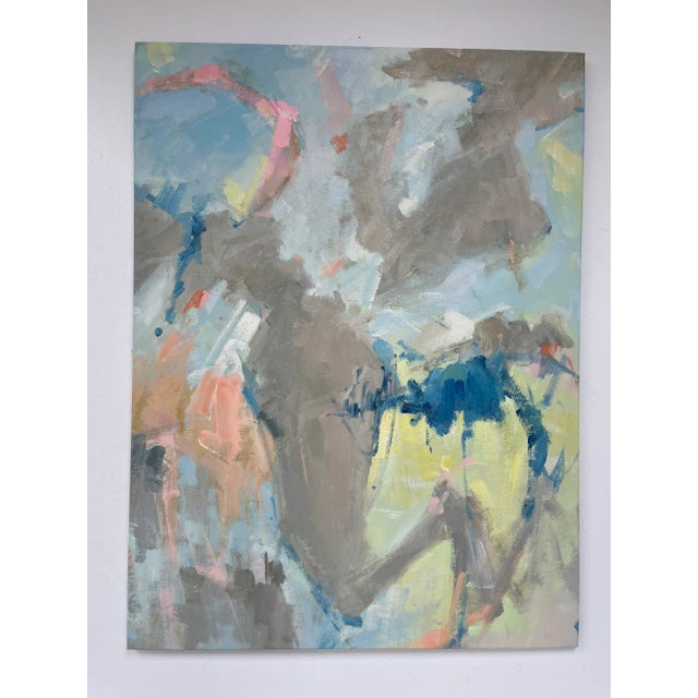 A bold and expressive abstract original oil painting on canvas, featuring dynamic brushwork and a vibrant palette of gray,...