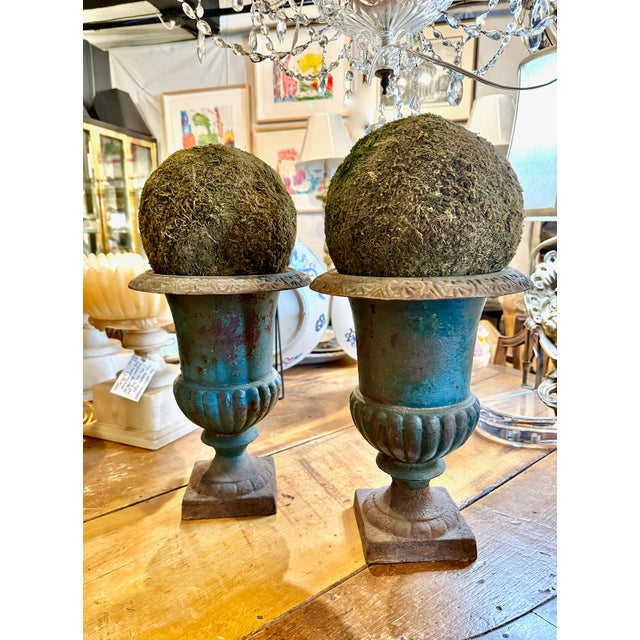 Sky Blue French 19th Century Cast Iron Urns For Sale - Image 8 of 8