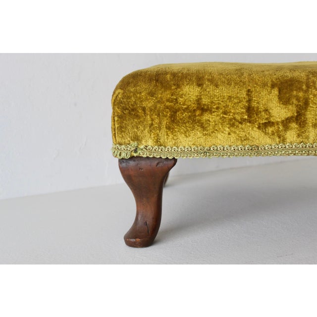 Vintage Queen Anne-Style Velvet Cushion Cabriole Legs Footstool Ottoman For Sale - Image 10 of 15