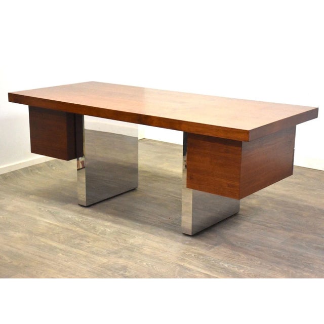 Mid-Century Modern Roger Sprunger for Dunbar Walnut Executive Desk For Sale - Image 3 of 10