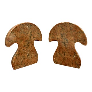 Pair of Mid-Century Modern Italian Mushroom Bookends Made of Solid Alabaster Marble For Sale