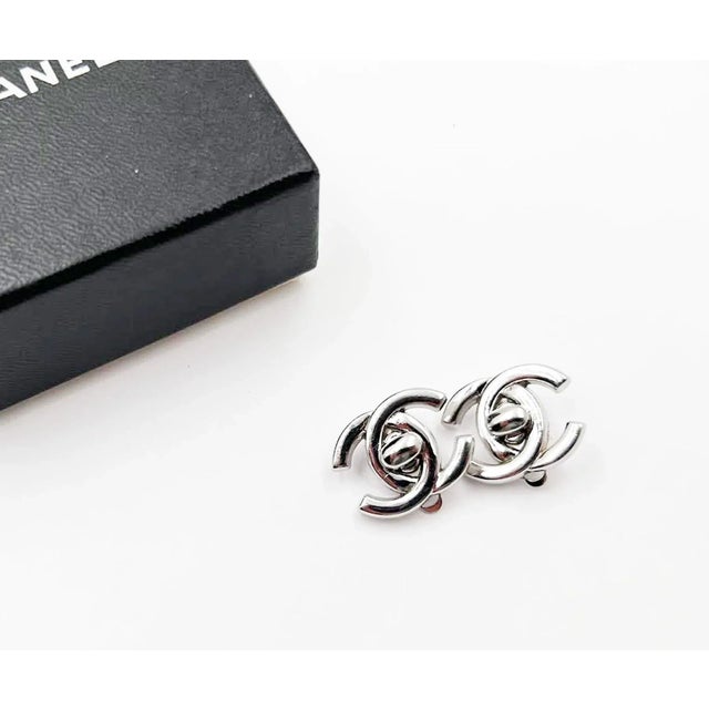 Chanel Vintage Silver CC Turnlock Clip on Earrings * Marked 95 * Made in France * Comes with the original box -It is...