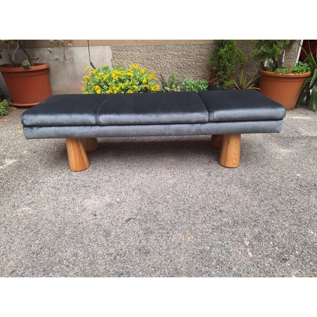Bench in Electric Grey Velvet with Conical Wooden Legs, 1990s For Sale - Image 12 of 12