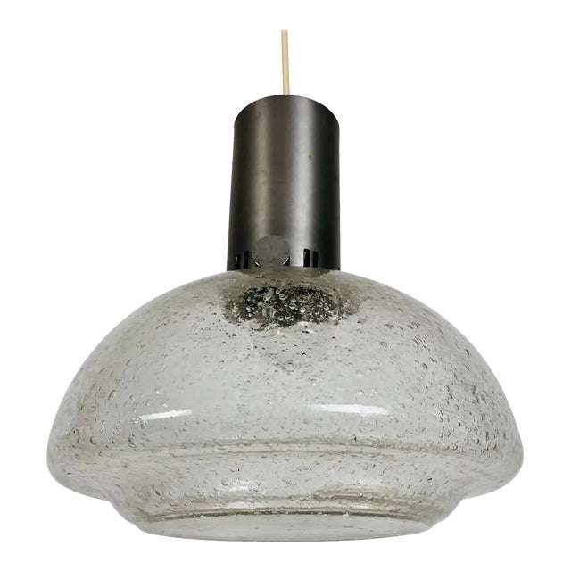 Rare Doria Midcentury Brass and Ice Glass Pendant Lamp, 1960s For Sale