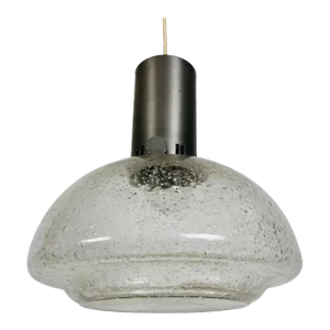 Rare Doria Midcentury Brass and Ice Glass Pendant Lamp, 1960s