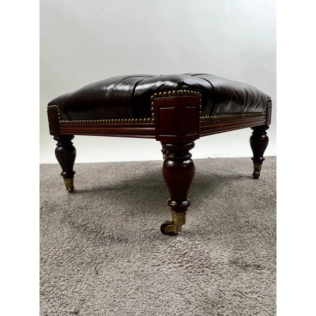 Chesterfield English Style Tufted Leather Library Chair & Ottoman by Hickory For Sale - Image 16 of 18