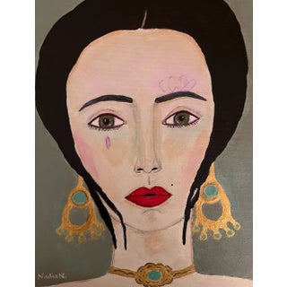 ‘Maya’ Abstract Acrylic Painting Portrait of Woman Framed by Artist Nadia Nabhan For Sale