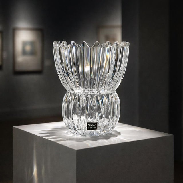 Contemporary Mikasa Ice Palace Crystal Vase Sculptural Scalloped Rim Slovenia For Sale - Image 3 of 11