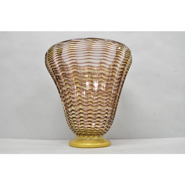 Mid-Century Modern Mid 20th Century Ercole Barovier Zebrato Murano Art Glass Vase Zebrati for Ferro Toso Barovier For Sale - Image 3 of 14