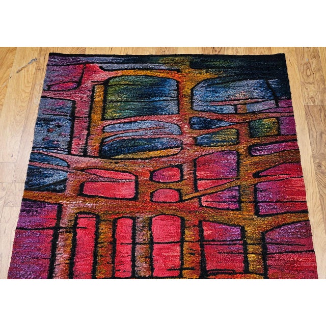 Red Vintage Mid-Century Tapestry, Handwoven Wool, Folkloric Rider Design, 40" X 86" For Sale - Image 8 of 15
