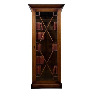 Antique English Oak Glazed Display Cabinet Vitrine, 1890s For Sale