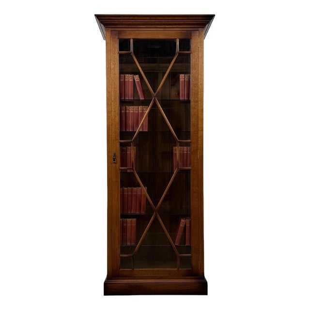 Antique English Oak Glazed Display Cabinet Vitrine, 1890s For Sale