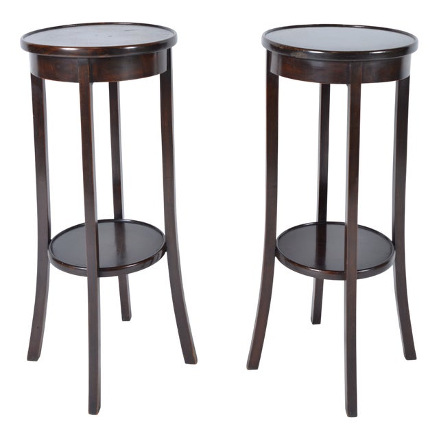 Antique English Mahogany Birch Wood Plant Stands, 1900s, Set of 2 For Sale