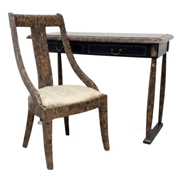 Hollywood Regency Tessellated Stone Writing Desk & Matching Klismos Chair Used in "Angel" & "Pam & Tommy" For Sale