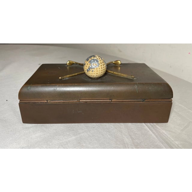 Antique 4 LBS Heavy Solid Bronze Jb Golf Cherry Wooden Lined Jewelry Trinket Box For Sale - Image 9 of 14