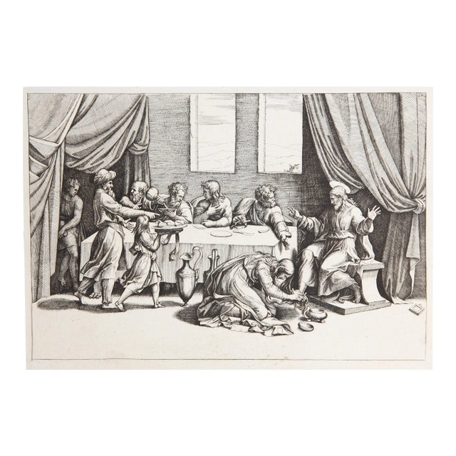 Jesus Christ a Table Chez Simon le pharisien, Marcantonio Raimondi Print For Sale