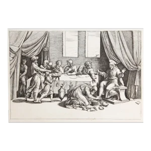 Jesus Christ a Table Chez Simon le pharisien, Marcantonio Raimondi Print