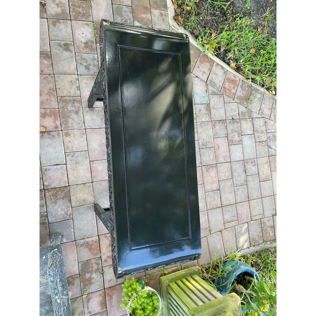 Wood Early 20th Century Chinese Black Lacquered Mahogany Console Table For Sale - Image 7 of 9