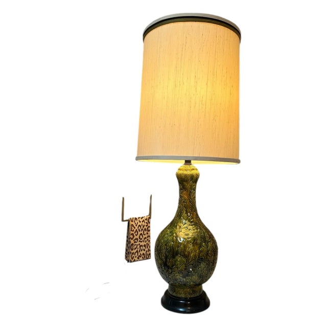 Pair of Tall (41”) Green Vintage Lamps For Sale - Image 10 of 12