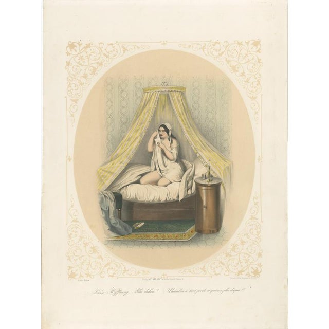 Bülow, Set of Three Erotic Boudoir Lithographs, 1850, Lithograph For Sale - Image 5 of 13