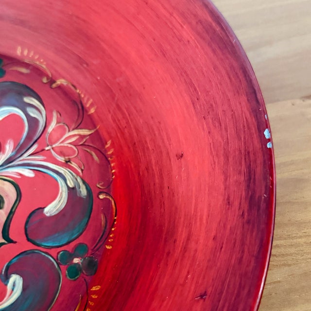 Red Vintage Rosemaling Toleware Bowl | Hand Painted Scandinavian Folk Art For Sale - Image 8 of 10