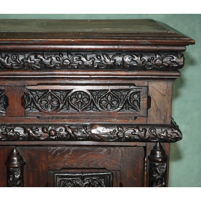 Brown 19th Century French Gothic Revival Carved Oak Cabinet For Sale - Image 8 of 18