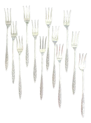 Sterling Silver Wallace 1960s Shrimp Forks Set of 12 Spanish Lace Pattern