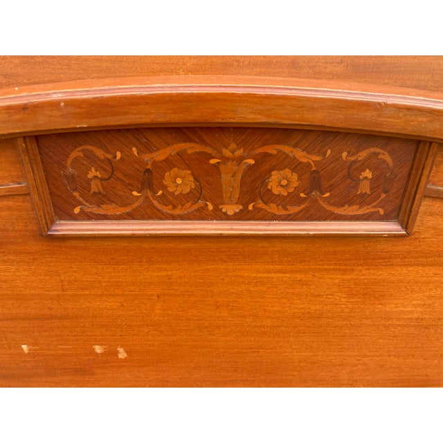 Art Nouveau Antique Inlaid Wood Bed Full Size Frame For Sale - Image 3 of 10