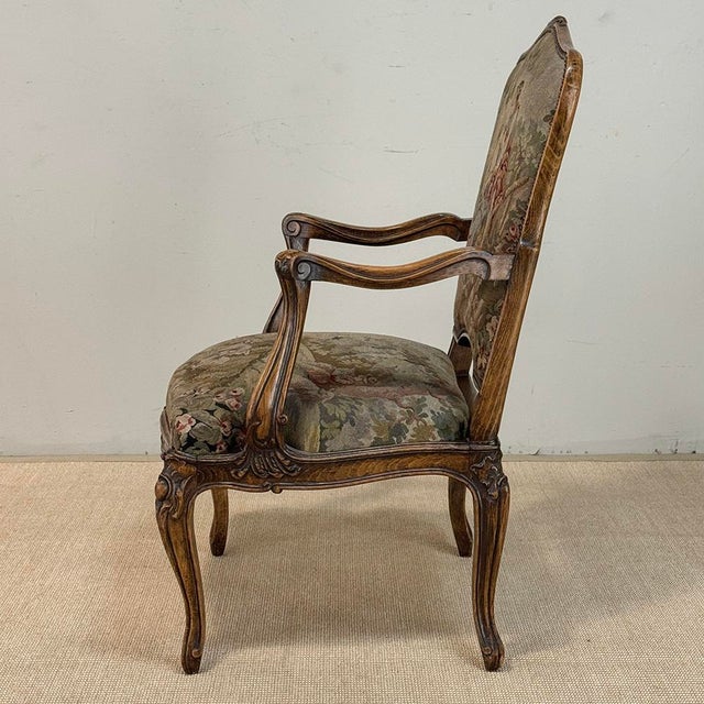 Antique French Louis XV Walnut Needlepoint Armchair ~ Fauteuil For Sale In Dallas - Image 6 of 18