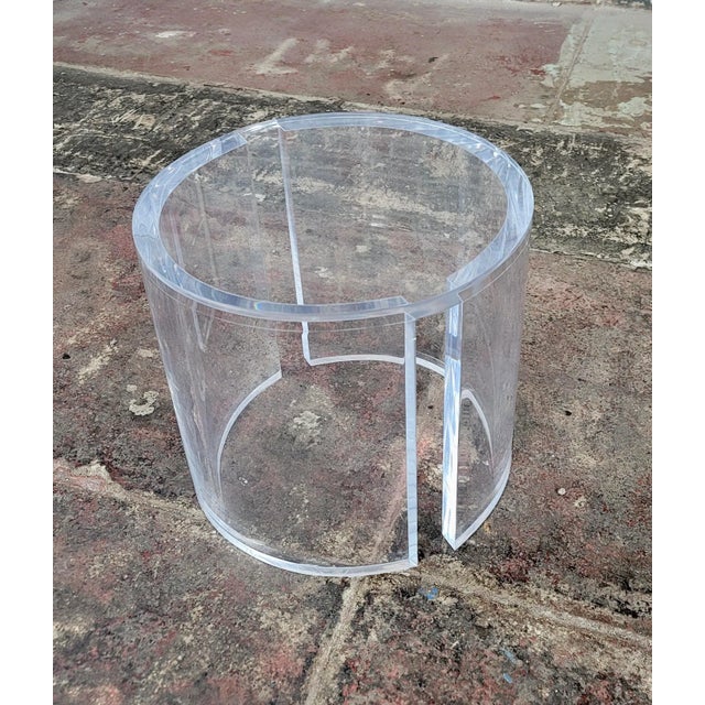 Modern Modern Lucite 14" Cylindrical Shape Side Table For Sale - Image 3 of 9