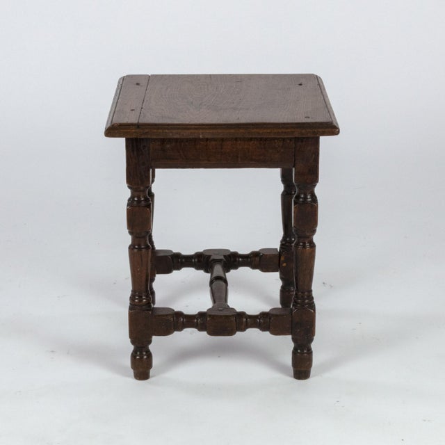 English English Oak Square Stool With Turned Legs and H-Stretcher, Circa 1890 For Sale - Image 3 of 11
