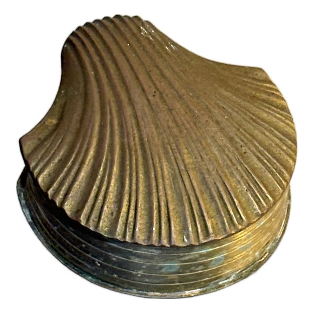 Small Brass Hinge-Top Shell Box For Sale