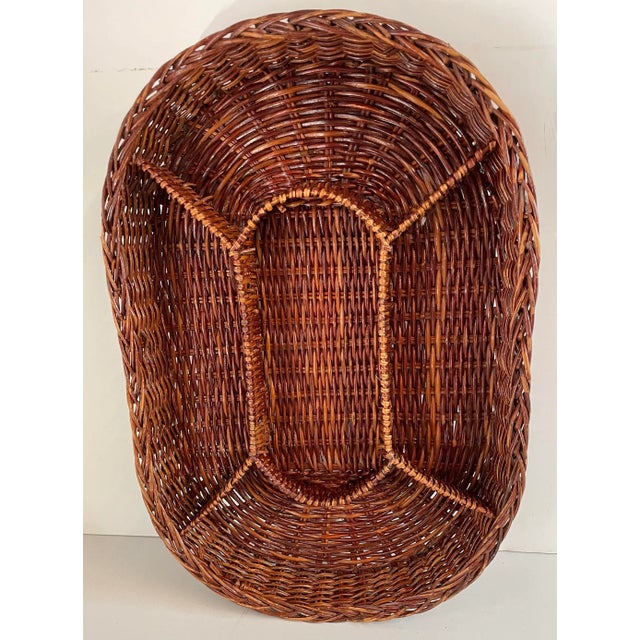 Boho Chic Vintage Divided Wicker Basket For Sale - Image 3 of 5