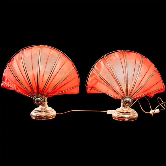 Hollywood Regency Brass Fan Table Lamps, 1970s, Set of 2 For Sale - Image 13 of 13