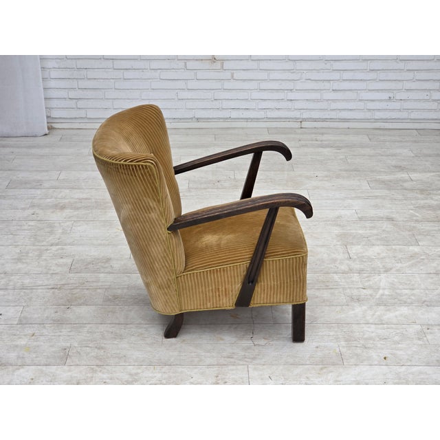 Danish Beech Armchair with Corduro Upholstery, 1950s, For Sale - Image 11 of 18