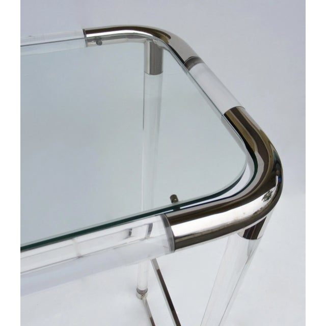 Vintage Late C.1970's Charles Hollis Jones Polished Nickel and Tubular Lucite Console Table For Sale - Image 9 of 13