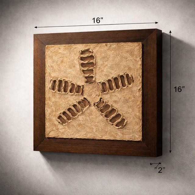 Pair of Vintage Textural Wall Panels – Organic Modern Framed Relief Art, Coastal Neutral Decor (16”) For Sale - Image 4 of 8