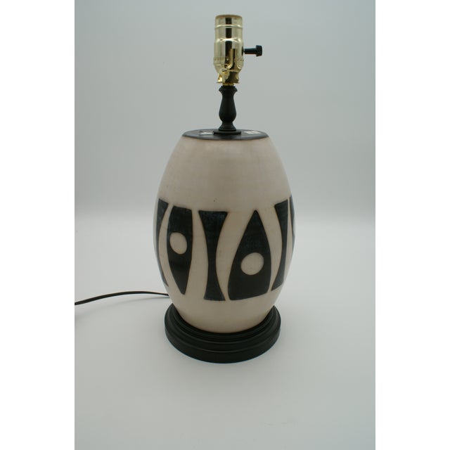 Black & Ivory Geometric Chulucanas Pottery Lamp – Handcrafted Peruvian Art small egg shape Add a touch of artisan elegance...