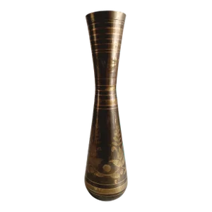 Vintage Etched Dark Brass and Light Brass Metal Vase