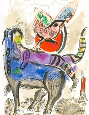 Original 1967 Lithograph "La Vache Bleu" (The Blue Cow) by Marc Chagall