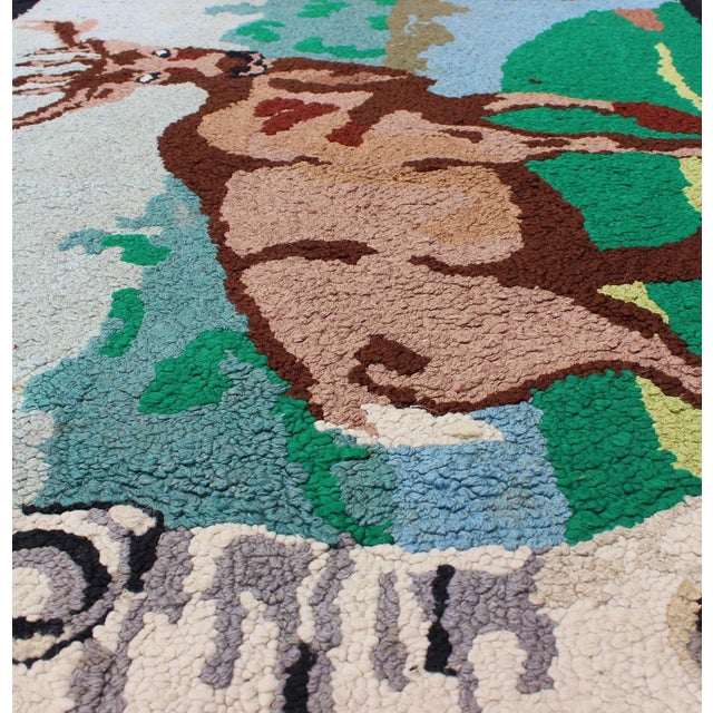 Mid 20th Century American Hooked Rug With a Bull Elk in Aspen Trees Setting 2'9" X 3'11" For Sale - Image 5 of 8