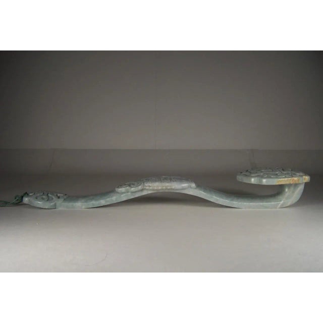 1940s Large Chinese Jade Jadeite Ruyi Scepter With Stand and Tassel For Sale - Image 4 of 12