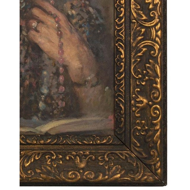 Black A.J., Portrait of a Woman in a Patterned Gown, 1920s, Oil Painting For Sale - Image 8 of 13