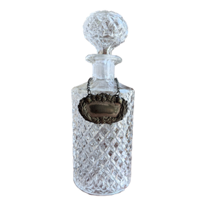 Mid 20th Century Mid Century Modern Diamond Cut Crystal Decanter With Silver Tag Stopper