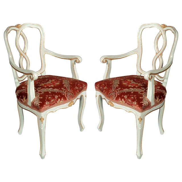 Set of 19th Century Baroque Style Italian Lacquered and Gilded Lounge Chairs For Sale - Image 5 of 5