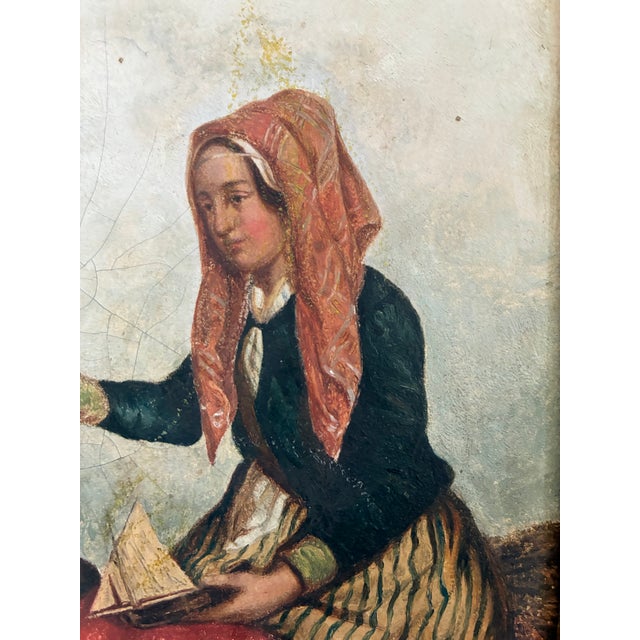 Gold Antique Seaside Oil Painting, C. 1845 For Sale - Image 8 of 15