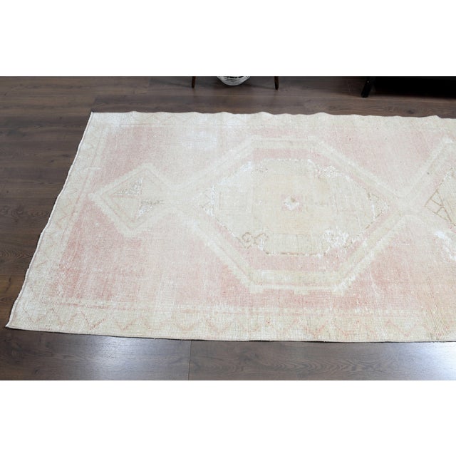 1970s Vintage Handmade Wool Cotton Pink Runner Rug For Sale - Image 10 of 11